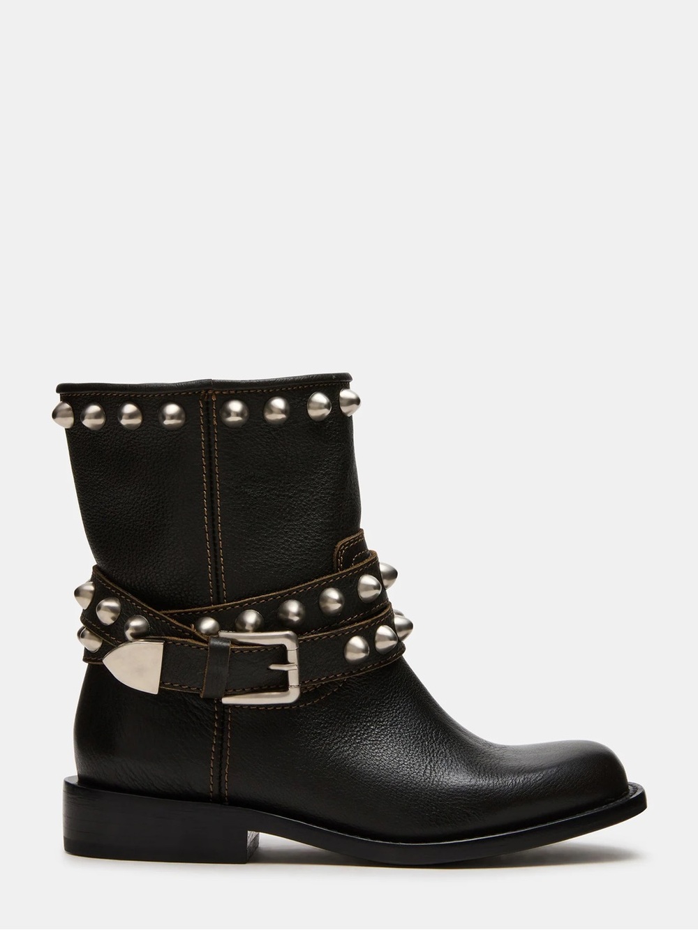 Steve Madden Studded Black Leather Ankle Boots with Buckle